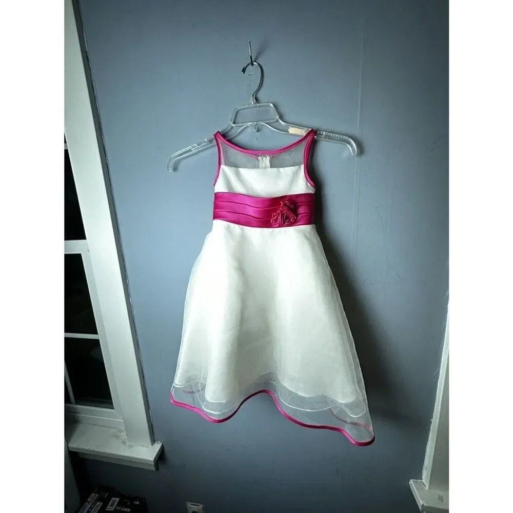 Alfred Angelo Flower Girl Dress, Size 4T?, Ivory Pink Ruffle Back, Floral, party